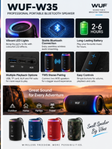 WUF-W35 Professional Portable LED Wireless Bluetooth Speaker: