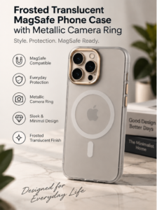 Frosted Translucent MagSafe Phone Case with Metallic Camera Ring