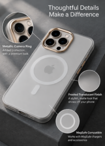 Frosted Translucent MagSafe Phone Case with Metallic Camera Ring