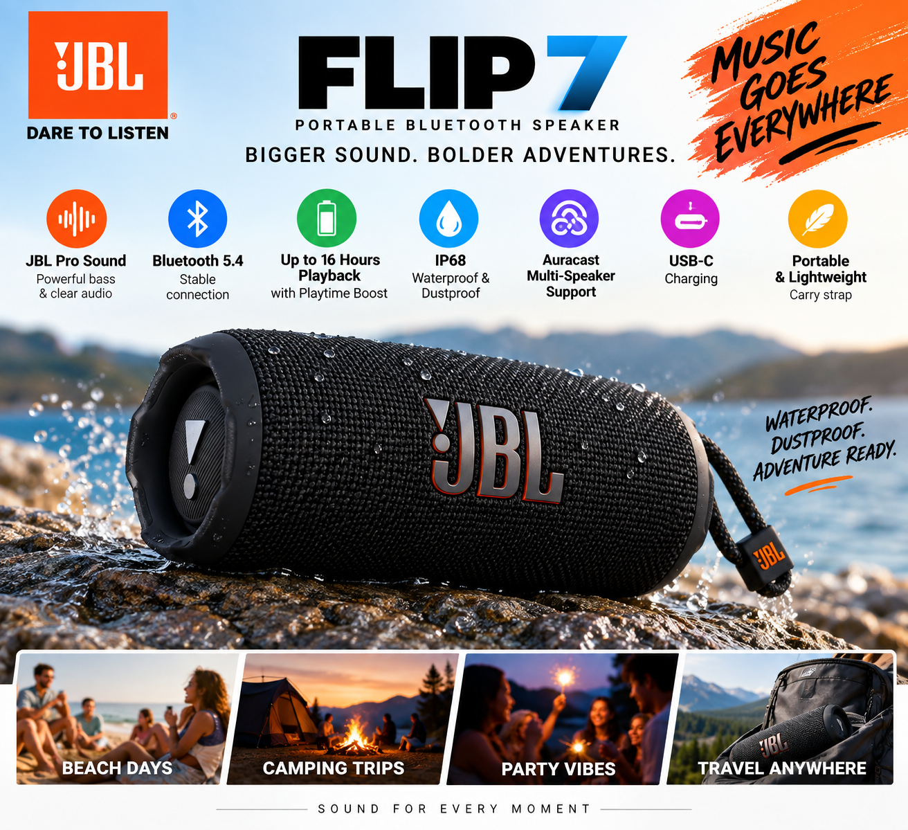 JBL Flip 7 Portable Bluetooth Speaker JBL Flip 7 Portable Bluetooth Speaker