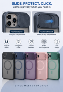 Matte Translucent MagSafe Phone Case with Sliding Camera Lens Protection
