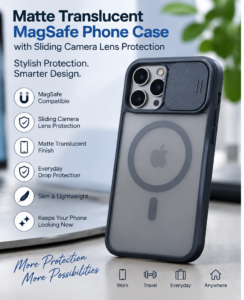 Matte Translucent MagSafe Phone Case with Sliding Camera Lens Protection