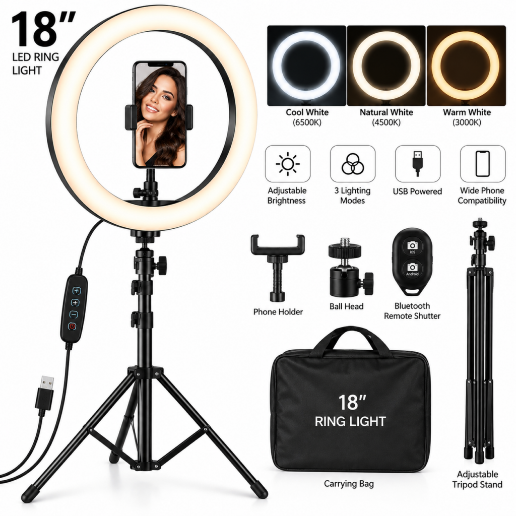 18-Inch LED Ring Light with Tripod