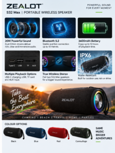 Zealot S32 Max Portable Wireless Speaker