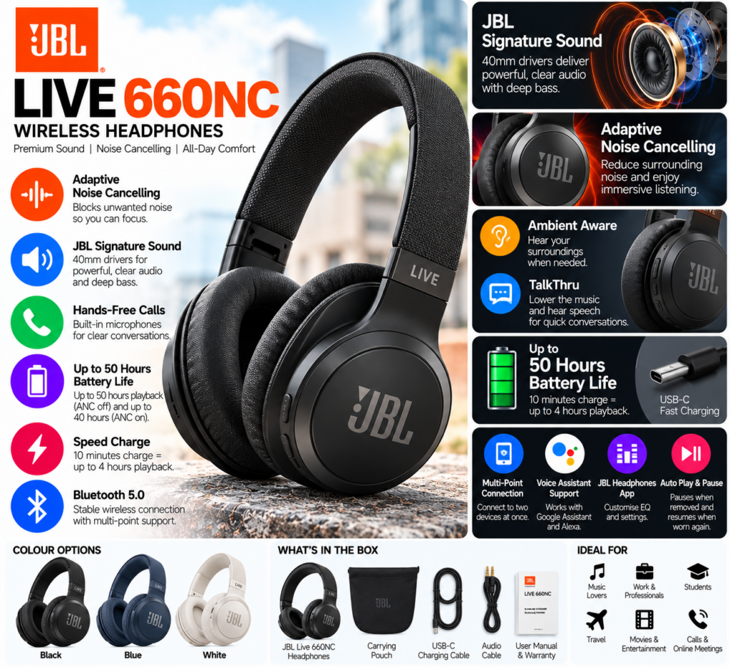 JBL Live 660 NC Wireless Headphones